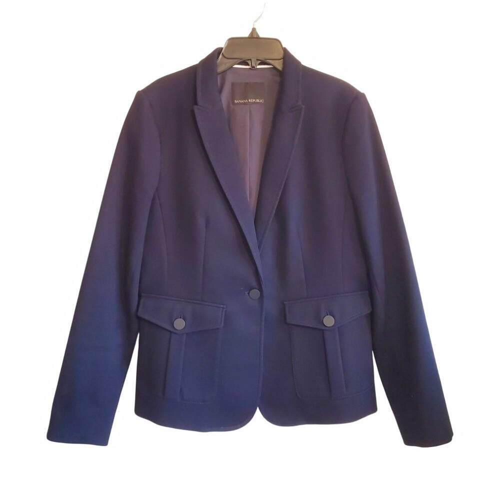 Banana Republic Navy Blue Cotton Blend Utility Blazer Nautical Preppy Size 10